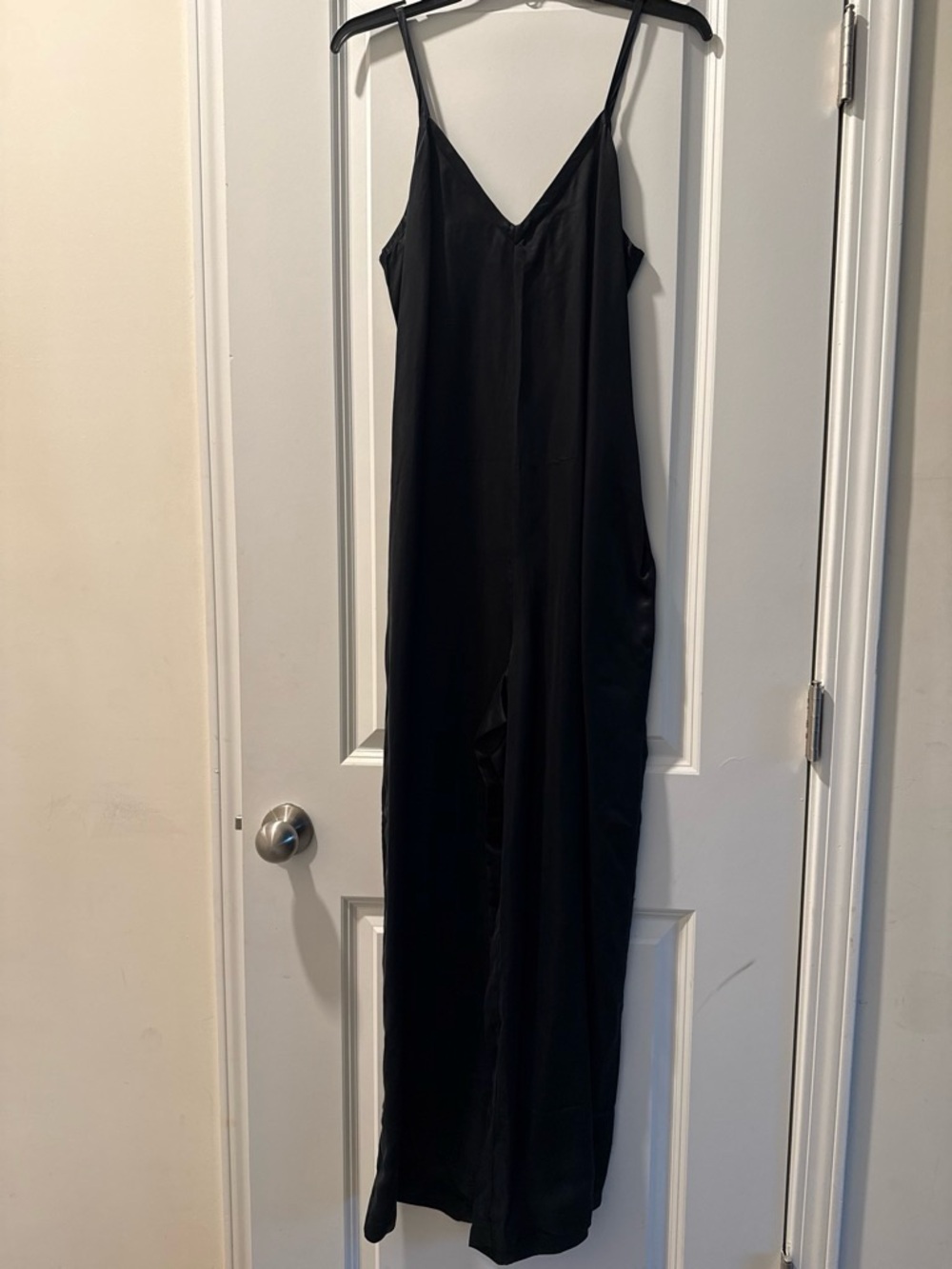Black Satin Slip Jumpsuit with Spaghetti Straps